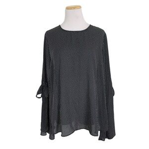 Who What Wear Polka Dot Bell Sleeve Bow Accent Blouse Size XL